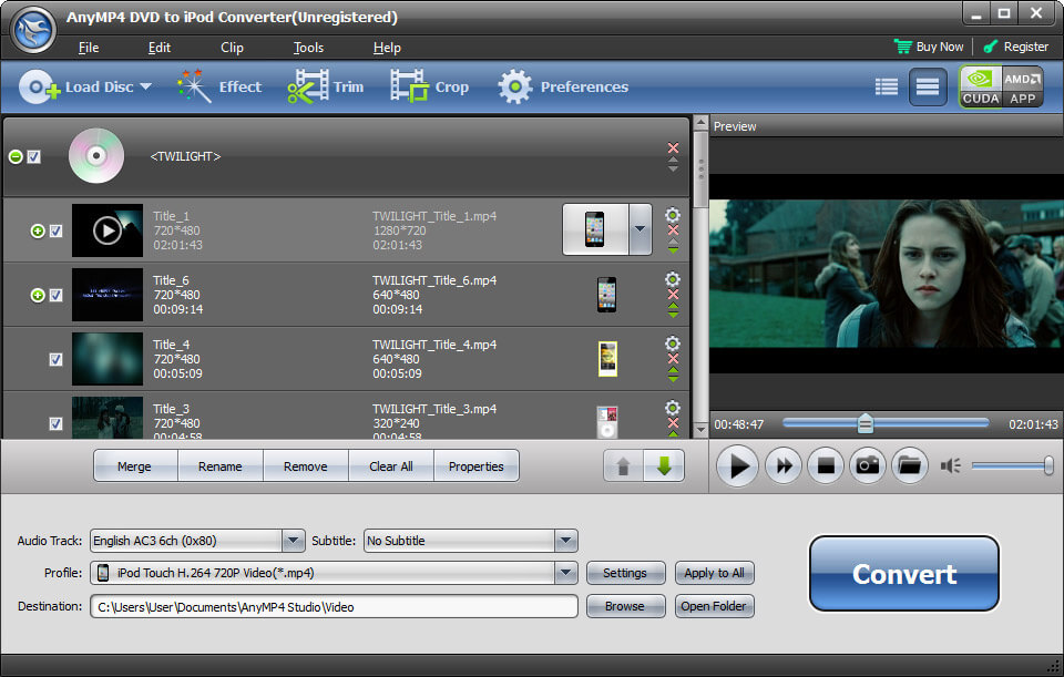Click to view AnyMP4 DVD to iPod Converter 6.1.26 screenshot