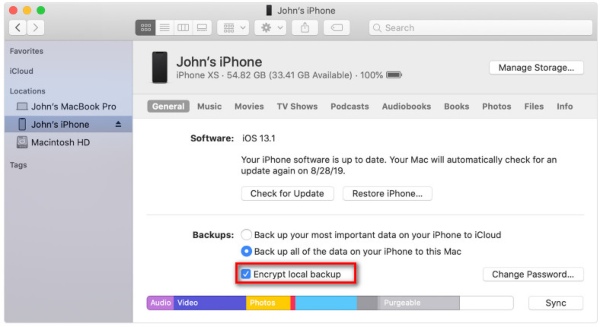 iTunes Backup Encrypt on Mac