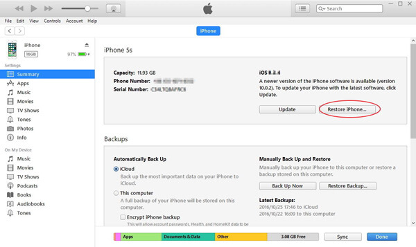 Restore to Factory Settings iTunes