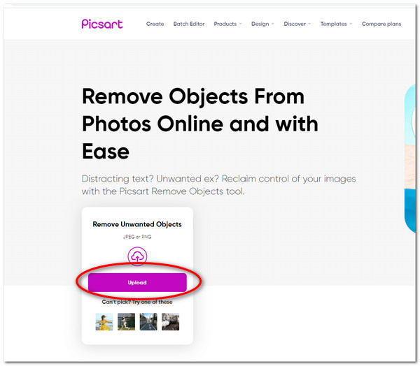 PicsArt Remove Object Upload Image