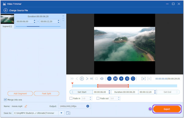 AnyMP4 Video Trimmer Export