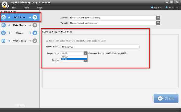 Anymp4 Blu Ray Copy Add Choose Bd25 Target