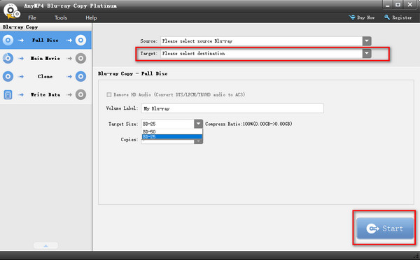 Anymp4 Blu Ray Copy Start Compress Bd50 To Bd25