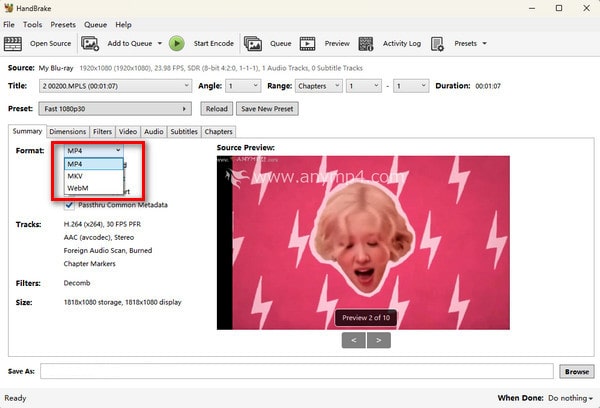 Handbrake Select Mp4 Format