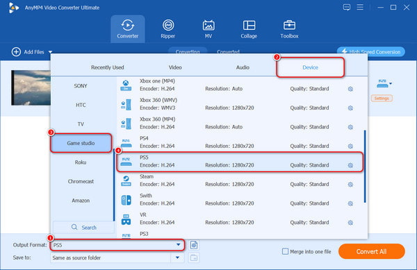 Select Output Format Ps5