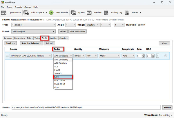 Change Audio Codec to Mp3 in Handbrake