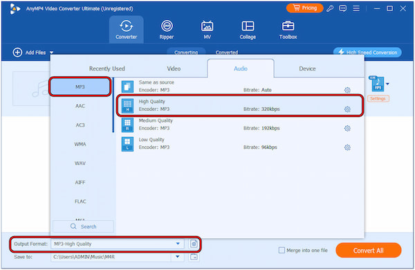 Choose MP3 Format