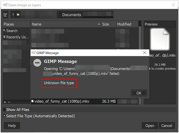 Gimp Unknown File Type