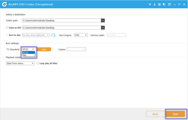 Anymp4 Dvd Creator Choose Ntsc And Start Burning