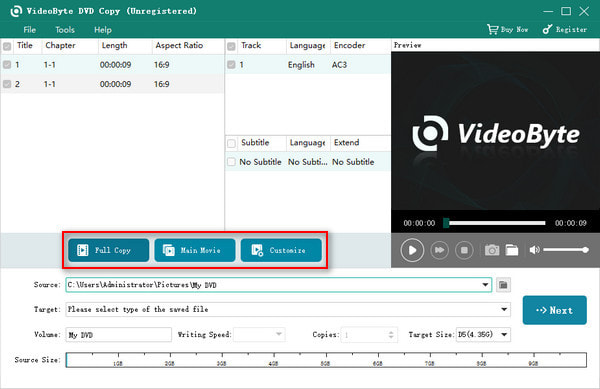 Videobyte DVD Copy Select Copy Mode