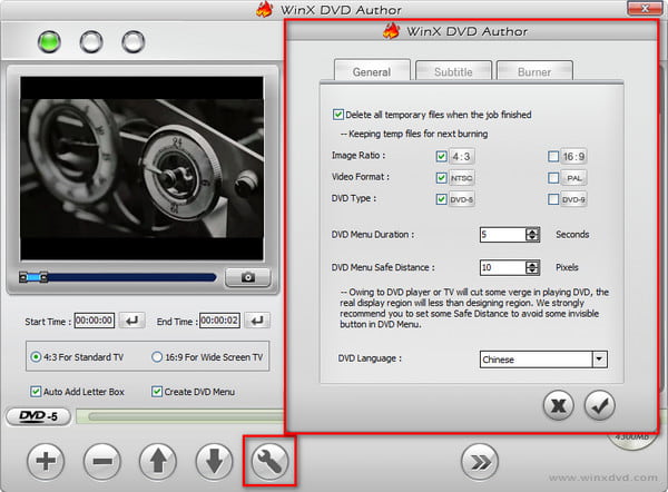 Parameter Settings Window