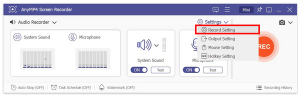 Anymp4 Screen Recorder Record Setting