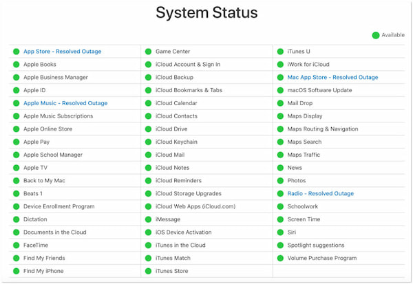 Check Apple System Status Page