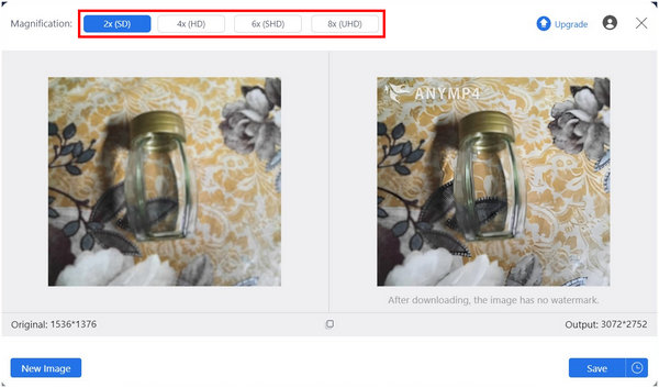Anymp4 Image Upscaler Online Magnification Options