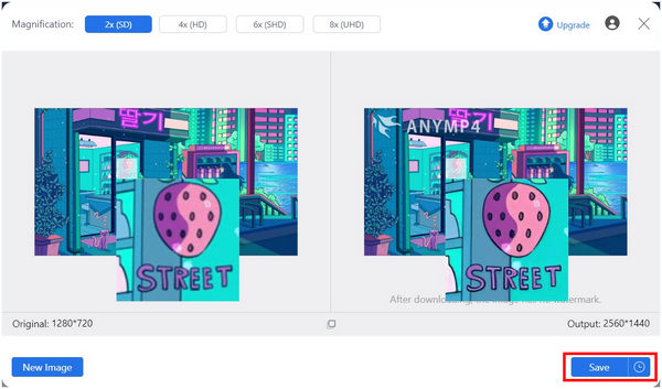 Anymp4 Image Upscaler Online Save Buttons