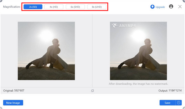 Anymp4 Image Upscaler Online Magnification Options