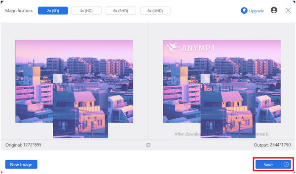 Anymp4 Image Upscaler Online Save Button