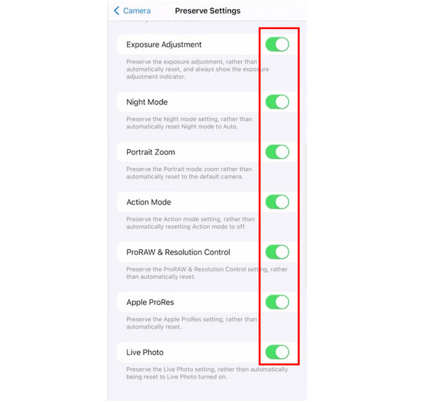 iPhone Camera Preserve Turn on