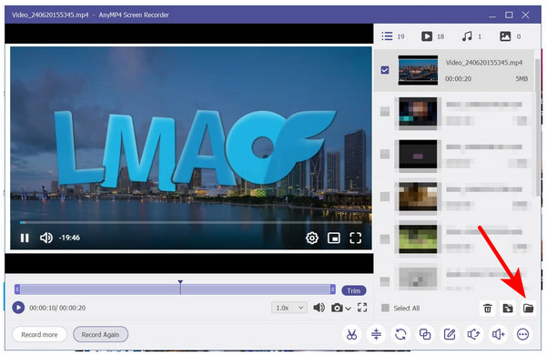 Anymp4 Screen Recorder Open Folder