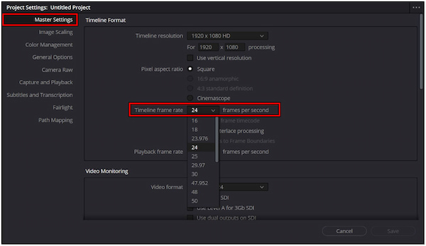 Change Project Frame Rate