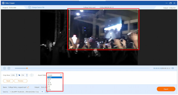 Anymp4 Video Converter Ultimate Crop Area Aspect Ratio