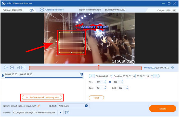 Anymp4 Video Converter Ultimate Video Watermark Removing Area